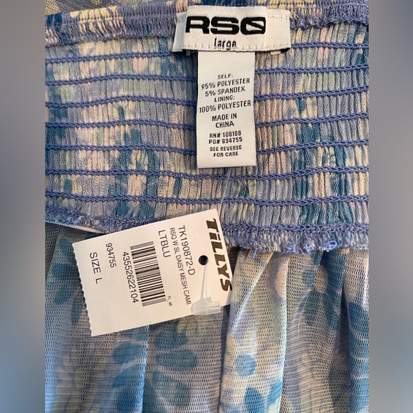 RSQ Womens Daisy Mesh size Large 
Cami  BLUE floral cropped sleeveless sheer top - Picture 6 of 7